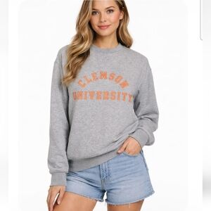 Hillflint Clemson University Crewneck Pullover Sweatshirt - Heather Gray Size XS